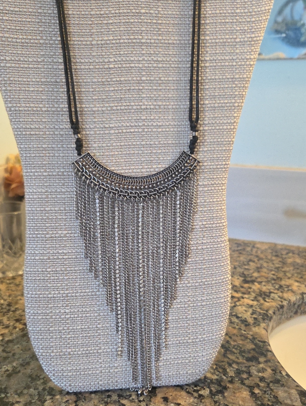 Boho Silver Fringe Statement Necklace -  Jewelry